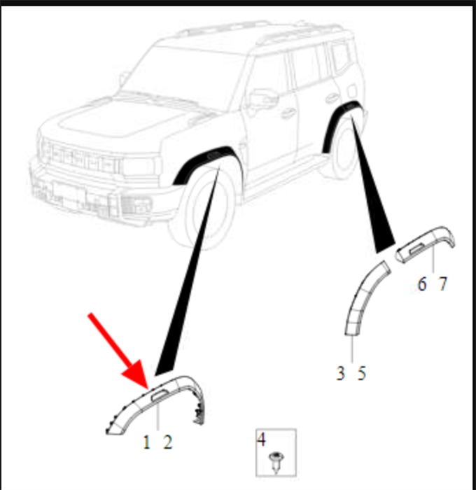 Накладка крыла переднего левая Jetour T2 / Traveller F265500110BA